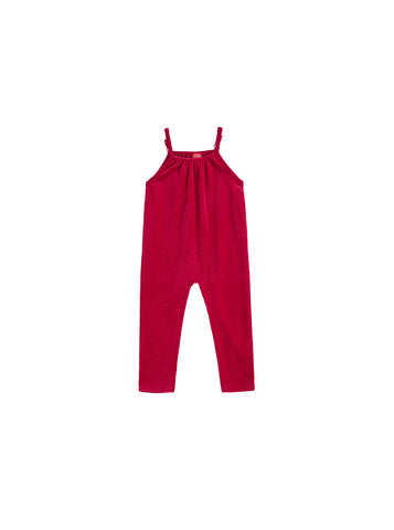 Baby Cotton Velour Strap Overall - Strawberry