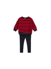 Velour Stripe Set - Black/Red