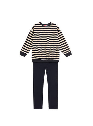 Velour Stripe Set - Black/off white