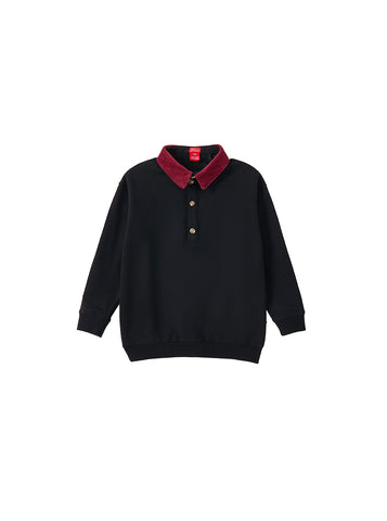 Corduroy Collar Polo - Black