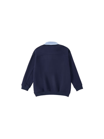 Corduroy Collar Polo - Dk. Navy