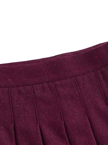 Brushed Pleated Skirt - Burgundy