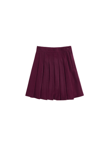 Brushed Pleated Skirt - Burgundy
