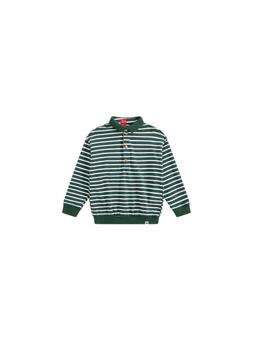 Classic Striped Collar Polo - Green/White