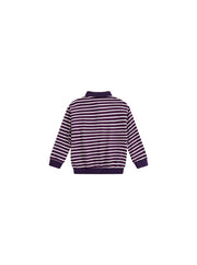 Classic Striped Collar Polo - Plum/White