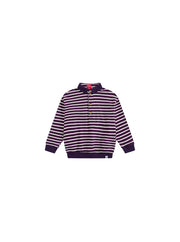Classic Striped Collar Polo - Plum/White