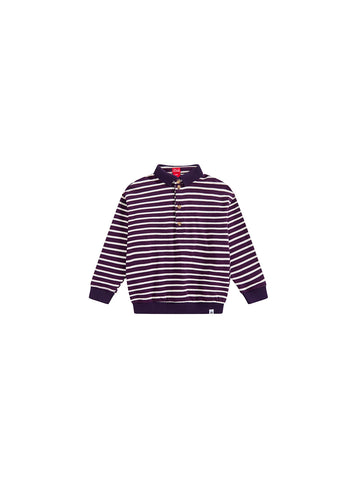 Classic Striped Collar Polo - Plum/White