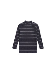 Striped Mock Neck T-shirt - Charcoal