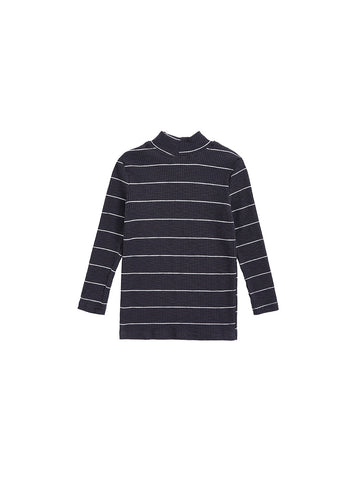 Striped Mock Neck T-shirt - Charcoal