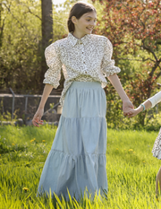 Tiered gathers maxi length Skirt