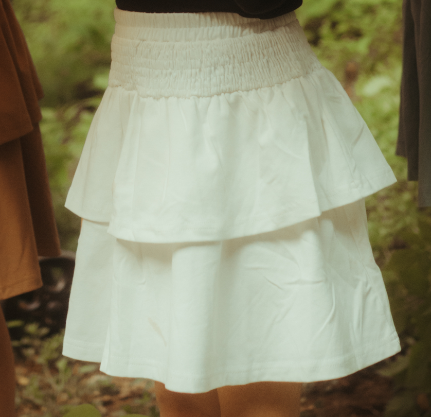 Shirring Tiered Skirt - White