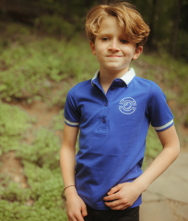 Golf Print Trim Short Sleeve Polo - Deep Royal Blue Combo White
