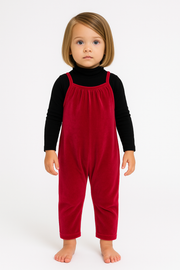 Baby Cotton Velour Strap Overall - Strawberry
