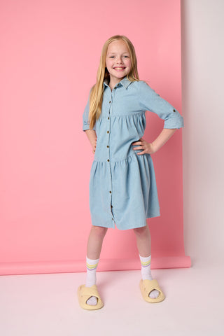 Denim Trim Dress - Pale Blue Denim