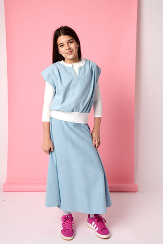 Denim Trim Vest - Pale Blue Denim