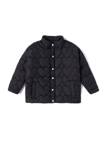 Oversized Quilted Heart Jacket - Black