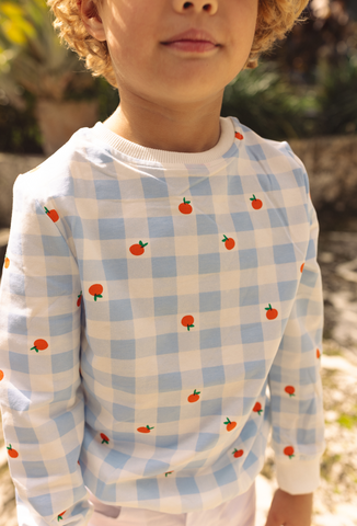 Top con estampado de cuadros de frutas