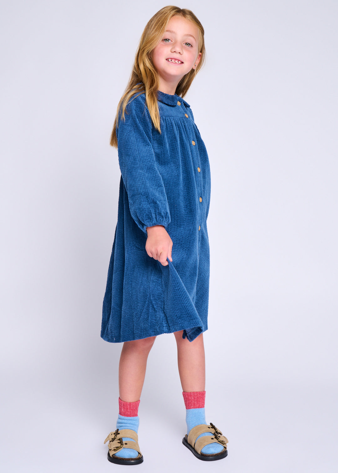 Corduroy Collar Dress - Navy Blue