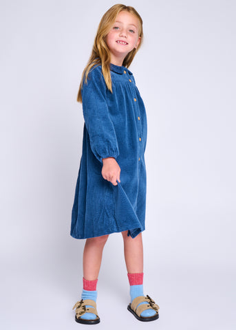 Corduroy Collar Dress - Navy Blue