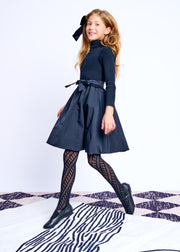 Taffeta Bubble Knit Turtleneck Dress