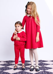 Knitted Scallop Mohair Collar Set - Red Mix