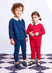 Knitted Scallop Mohair Collar Set - Navy