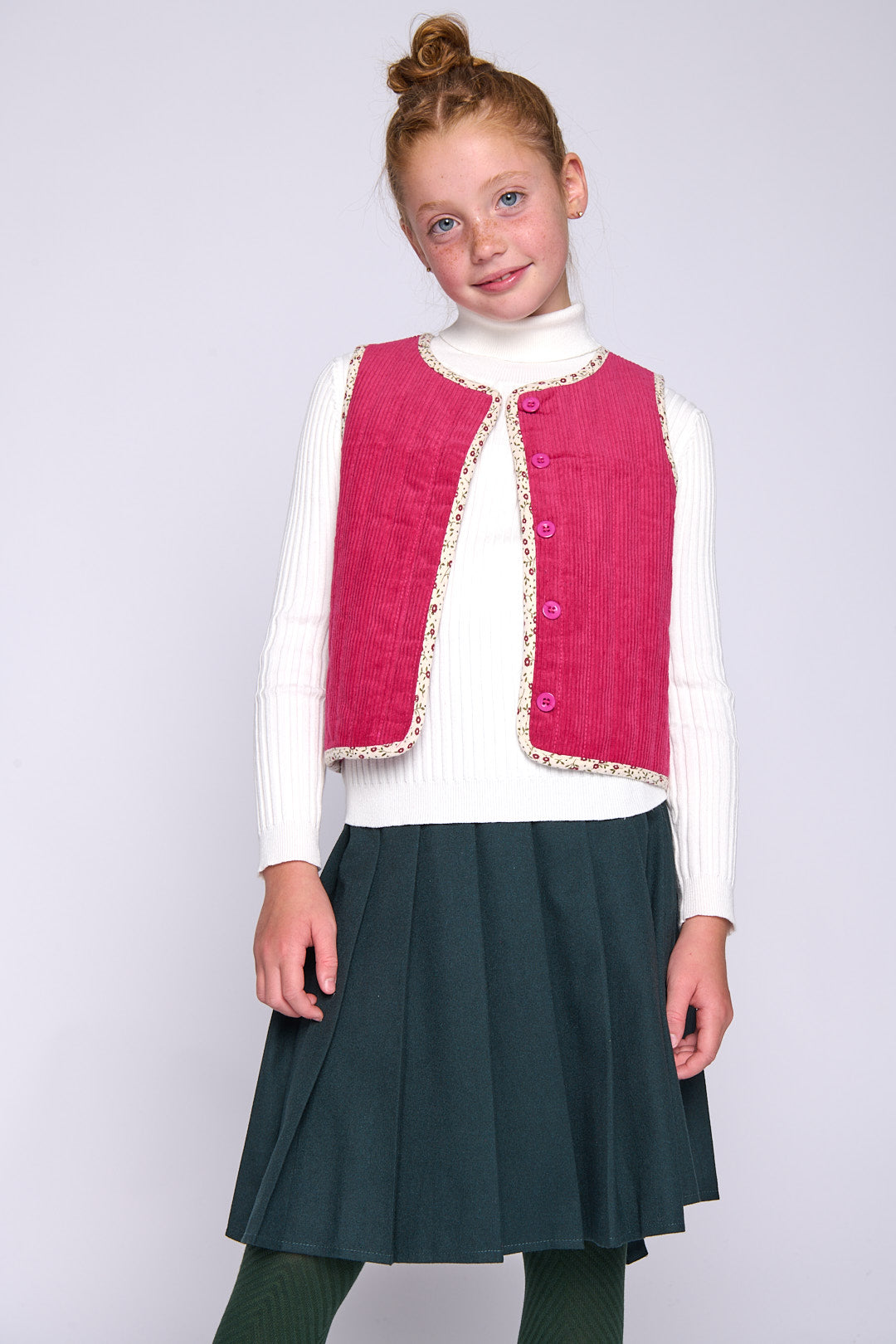 Corduroy Quilted Vest - Hot Pink