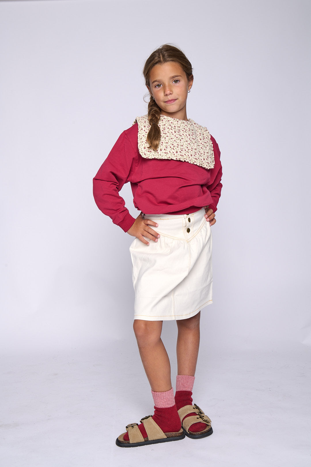 Quilted Collar Top - Brick