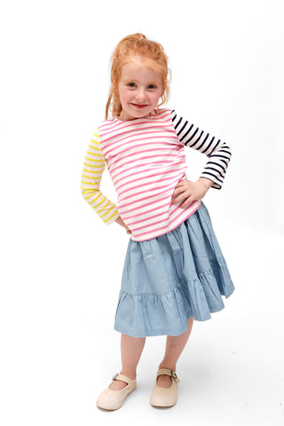 Striped Long T-shirt - White/Pink