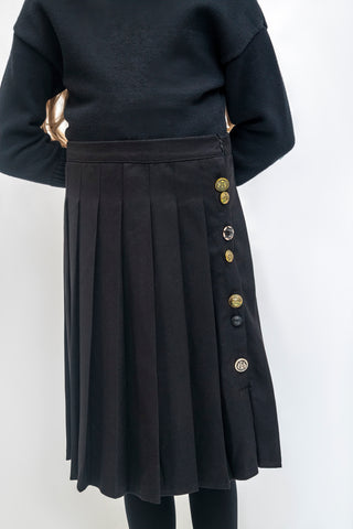 Pleated Side Buttons Skirt