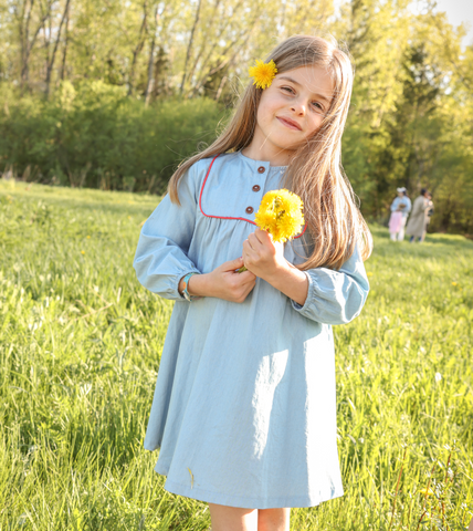 Vestido con ribetes y pechera - Azul claro