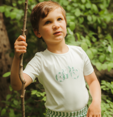 Stripe Bike Short Sleeve T-shirt - White Combo Green