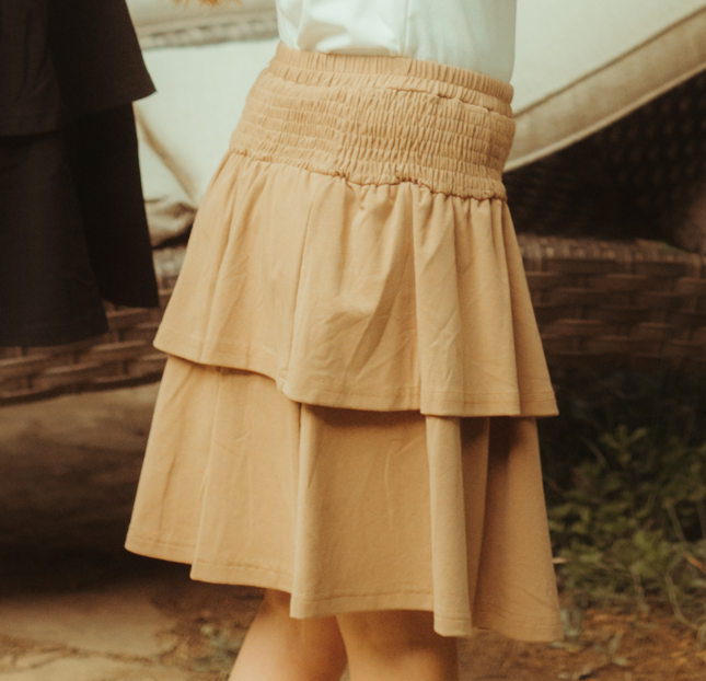 Shirring Tiered Skirt - Dk. Beige