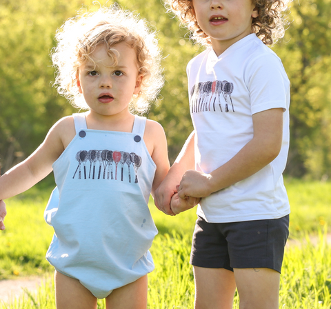 Baby tennis rackets print Romper - Lt. Sky Blue