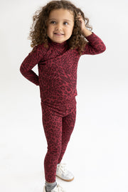 Baby Leopard Mock Neck Set - Burgundy