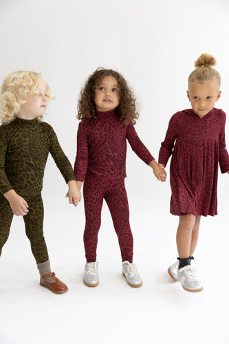 Baby Leopard Mock Neck Set - Burgundy