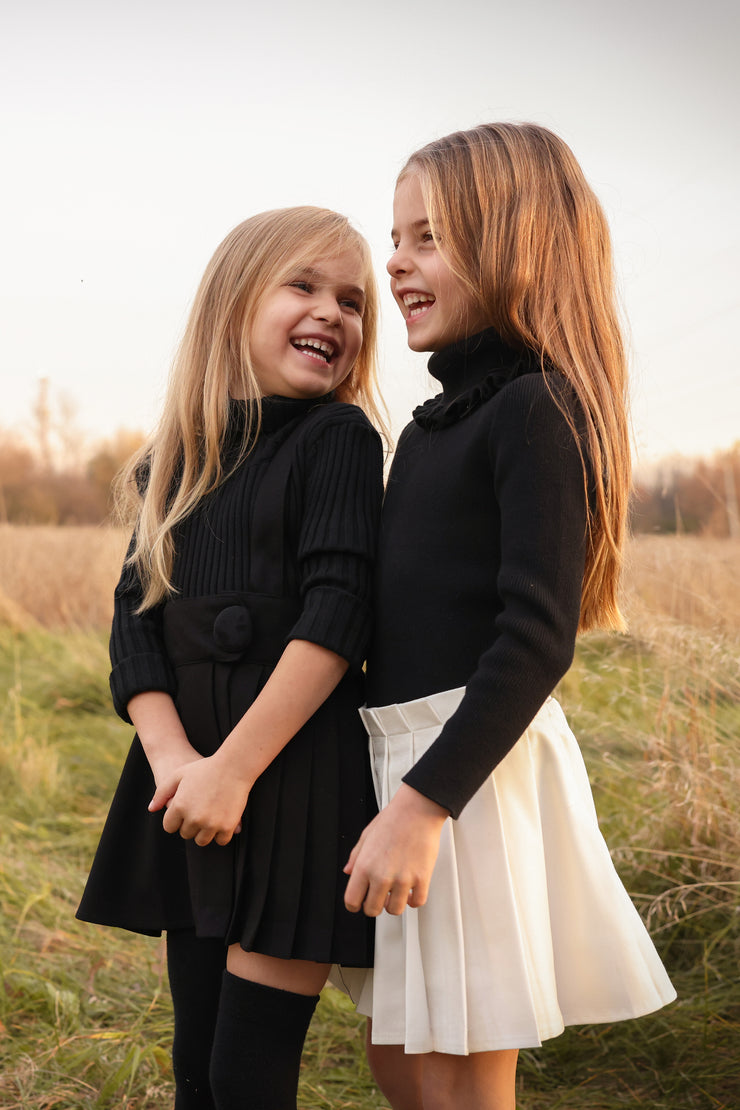 Solid Turtleneck Ruffle Sweater - Black