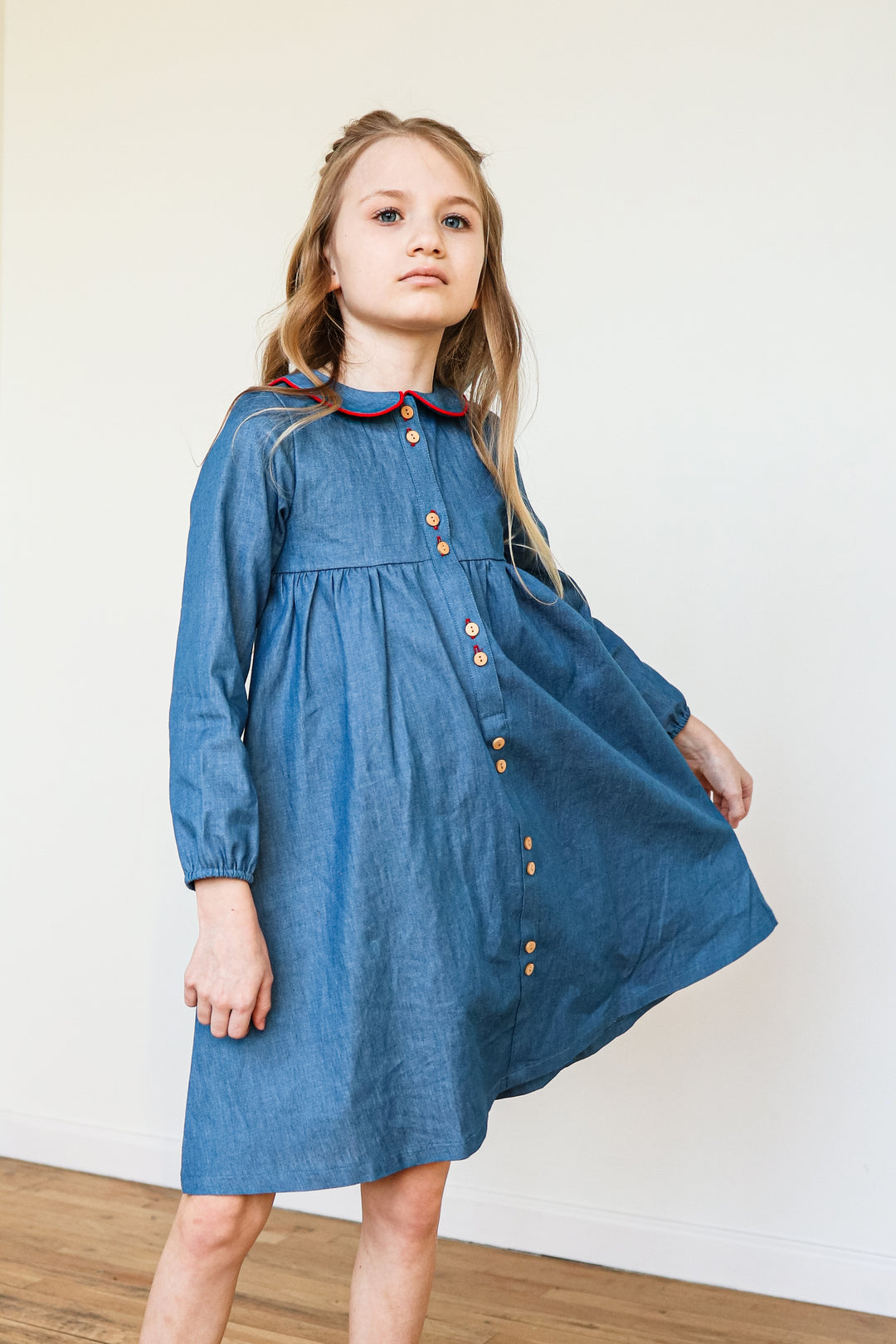 Contrast Color Piping Denim Dress