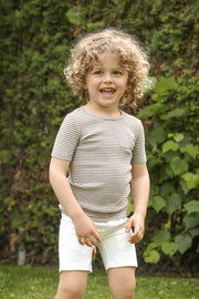 Waffle Stripe Triangle Pocket Short Sleeve T-shirt - Taupe