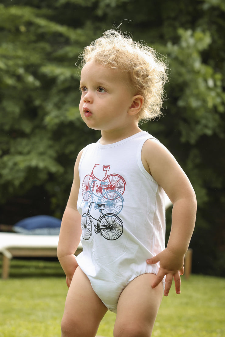 Bike Print Romper - Pure White