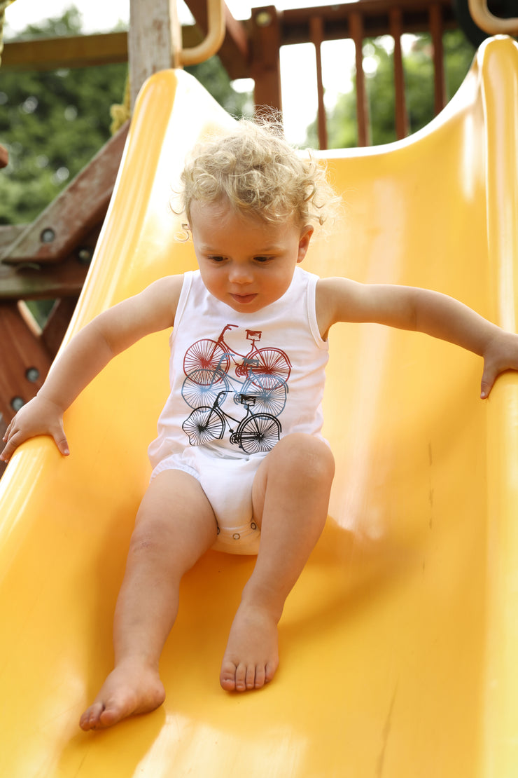 Bike Print Romper - Pure White