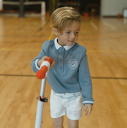 Polo De Manga Larga Con Ribete Estampado De Golf - Azul Profundo Combo Blanco