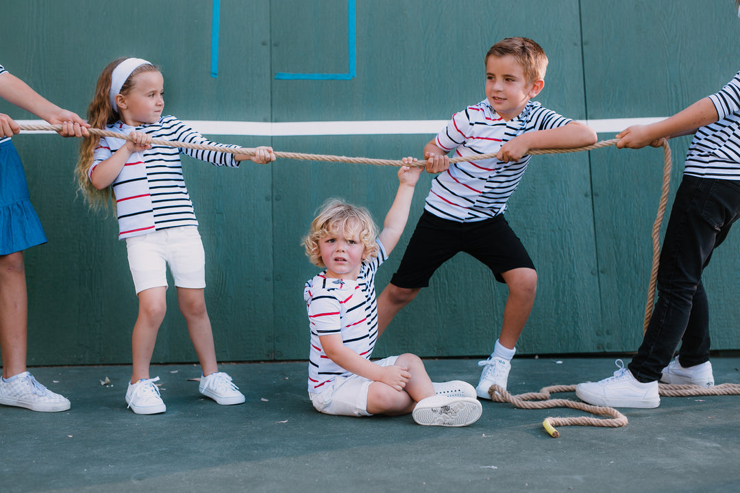 Nautical Stripe Hooded Short Sleeves Top