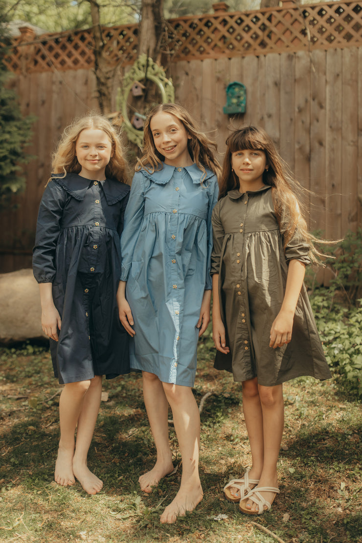 Big Collar Ruffle Dress - Blue