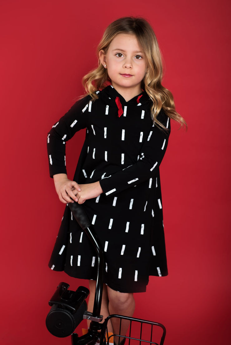 Line Printed Hooded Dress
