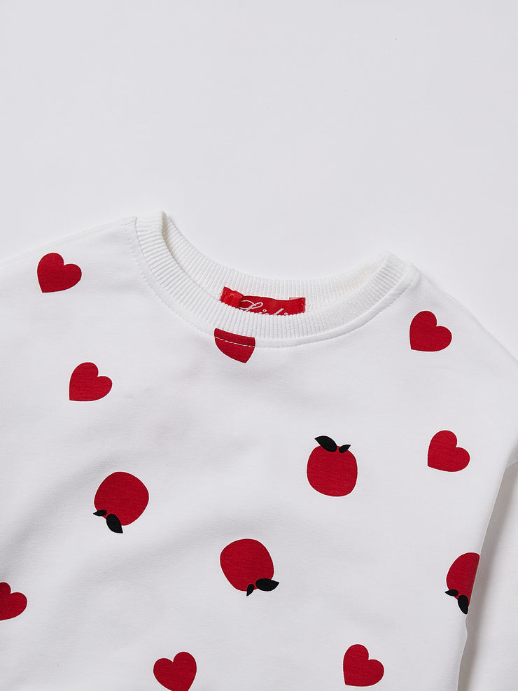 All Over Printed Apple and Heart Top