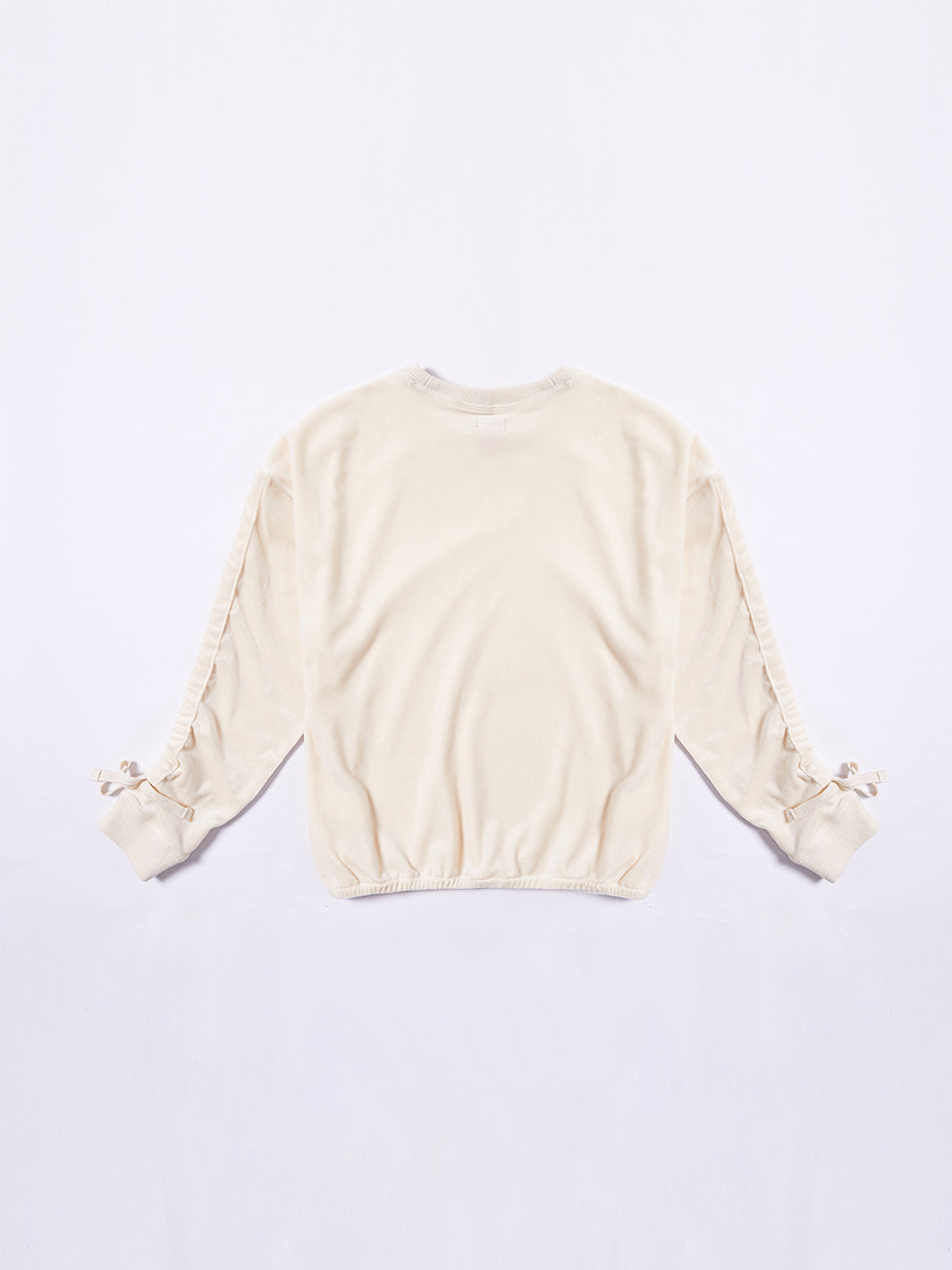 Gathered Sleeve Velour Top - Off White