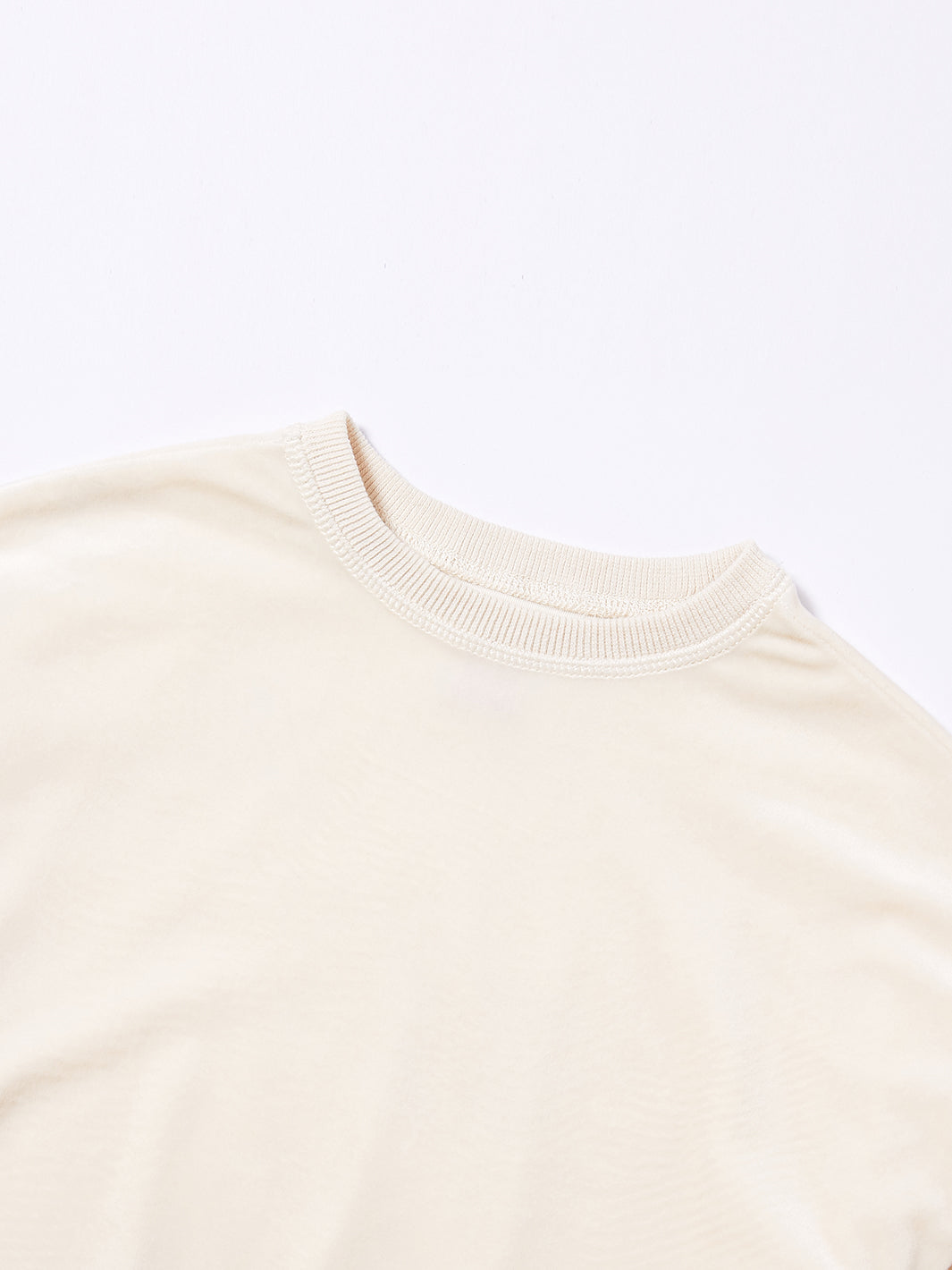 Gathered Sleeve Velour Top - Off White