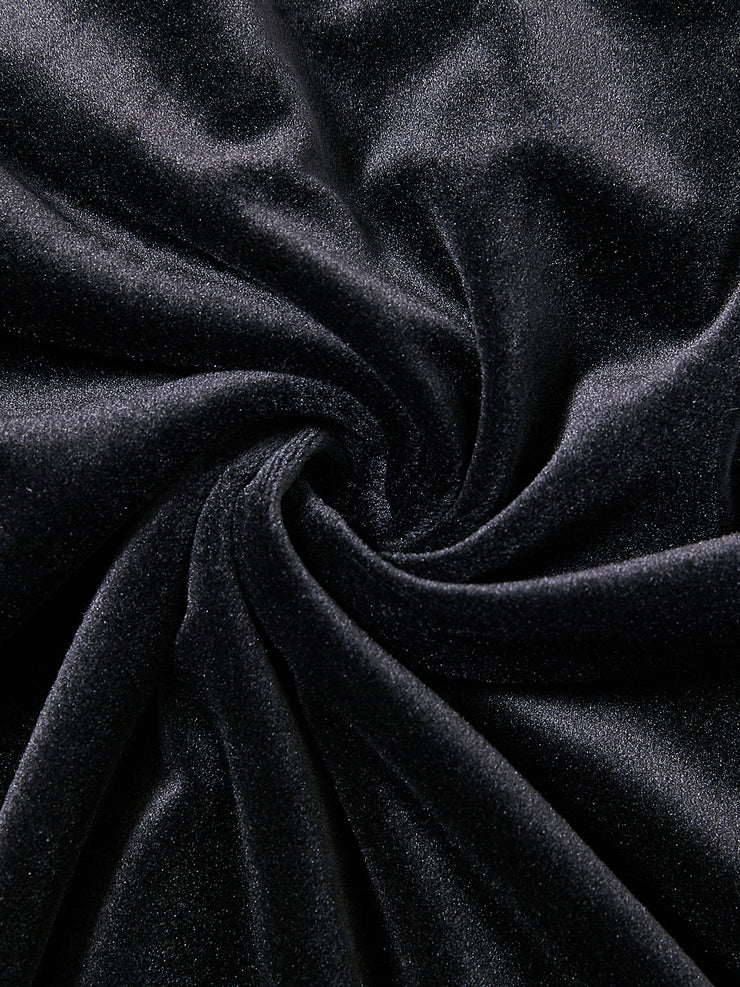 Gathered Sleeve Velour Top - Black