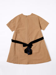 Side Pleats Dress with Velvet Belt
